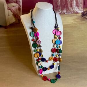 0044 Iris Jewelry Multicolor Wooden Disc and Bead Necklace & Earring Set NEW